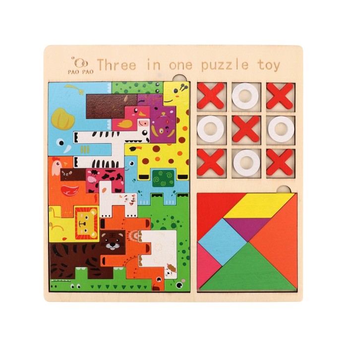 Игрушка деревянная Головоломка 3 в 1 "Животные" 22*22*0,5 см