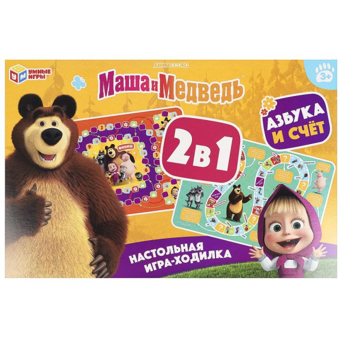 Игра-ходилка "Умные игры" Маша и Медведь.Азбука и счет,к/к 22*33*3 см